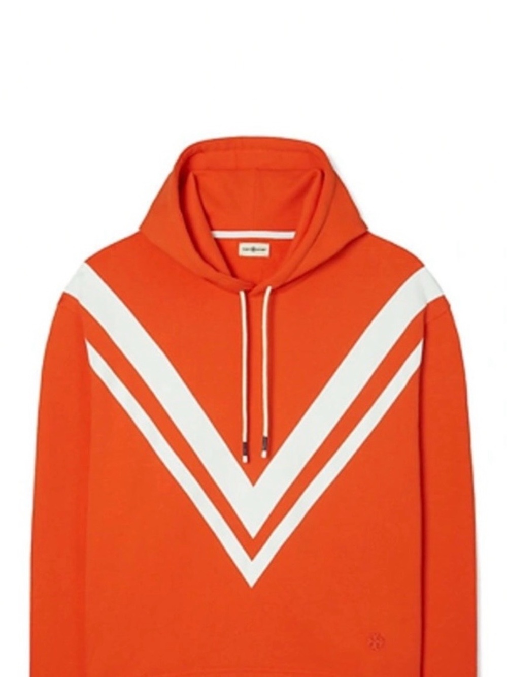 Tory Burch Orange Hoodie with White V-Stripes